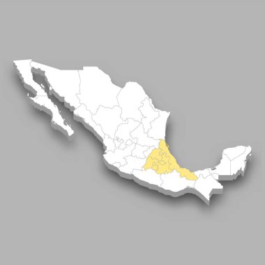 Meksika 'nın merkezi 3 boyutlu izometrik harita içinde.