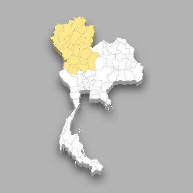 Tayland 3d izometrik haritasında kuzey bölgesi konumu