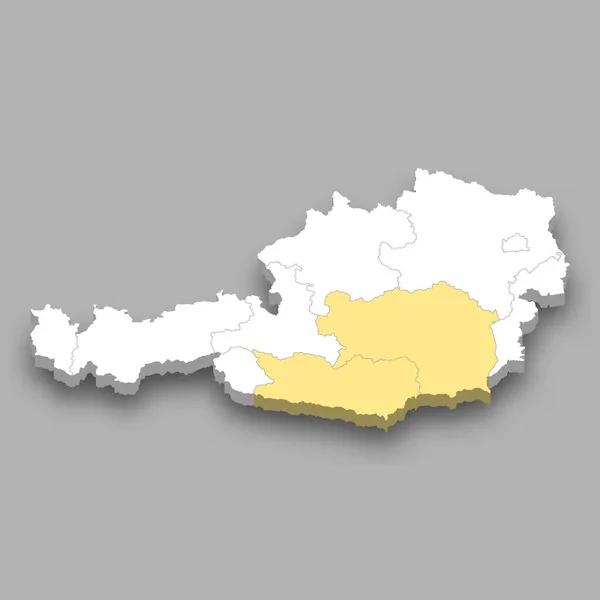 Avusturya Izometrik Haritasında Güney Bölgesi Konumu — Stok Vektör