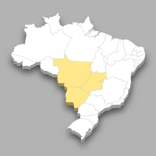 Centrala Och Västra Regionens Läge Inom Brasiliens Isometriska Karta — Stock vektor