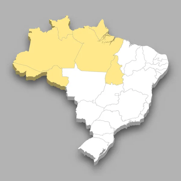 Lokalizacja Regionu Północnego Brazylii Mapa Izometryczna — Wektor stockowy