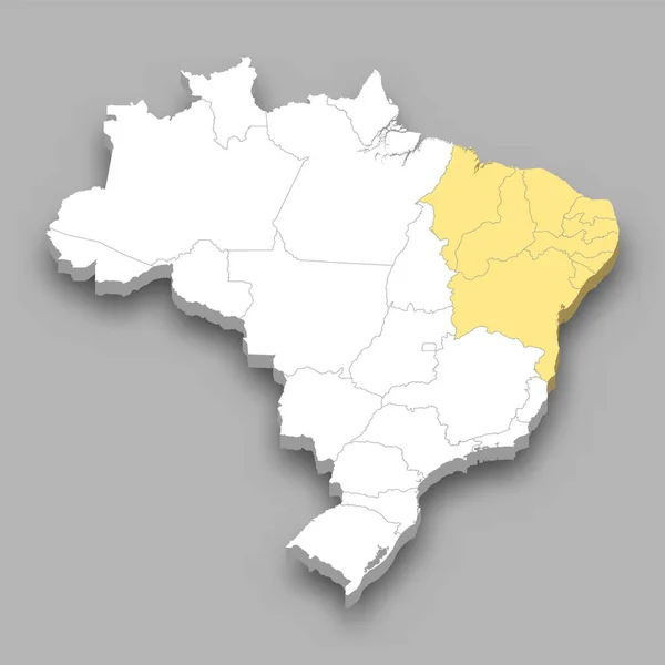Położenie Regionu Północno Wschodniego Mapie Izometrycznej Brazylii — Wektor stockowy