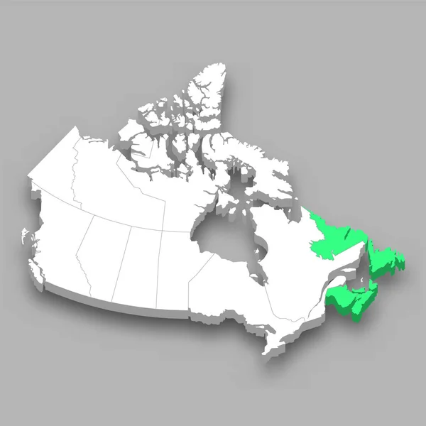 カナダ内の大西洋カナダ地域の位置 3Dアイソメトリックマップ — ストックベクタ