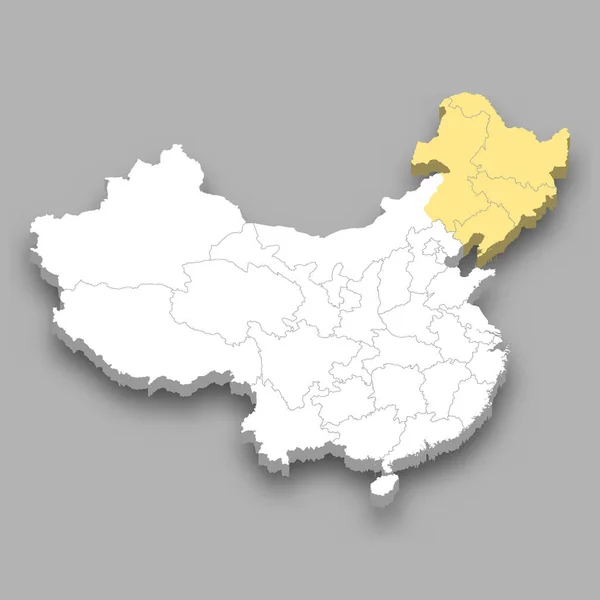 Расположение Северо Восточного Региона Пределах Изометрической Карты Китая — стоковый вектор