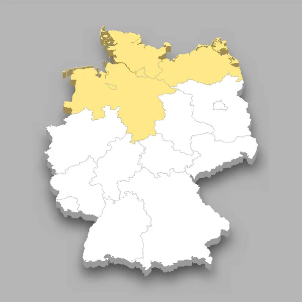 ドイツ3次元等角地図内の北部地域の位置 — ストックベクタ