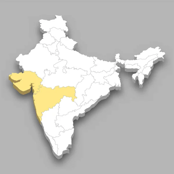 Расположение Западной Зоны Пределах Индии Изометрическая Карта — стоковый вектор