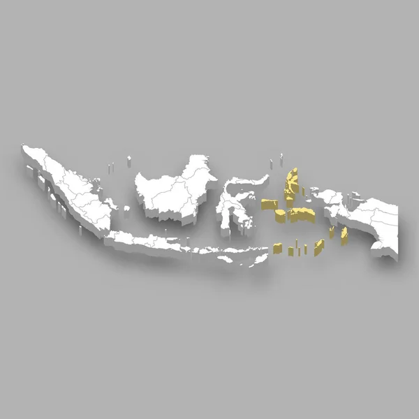 Lokasi Kepulauan Maluku Dalam Peta Isometrik Indonesia - Stok Vektor