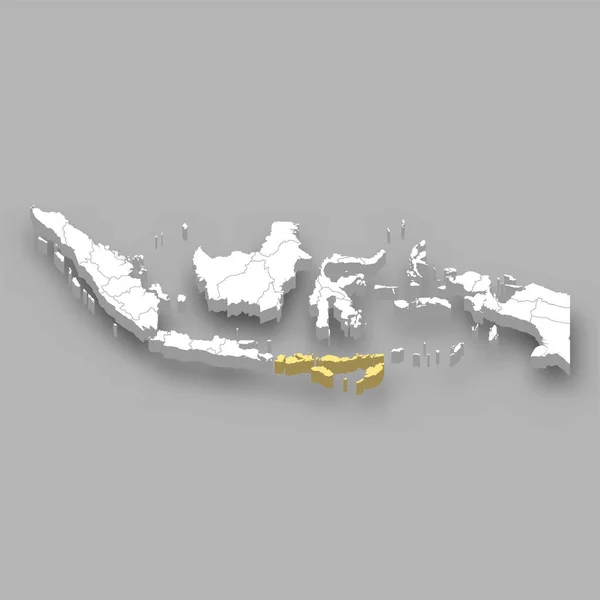 インドネシア内のヌサテンガラ地域の位置 3Dアイソメトリックマップ — ストックベクタ