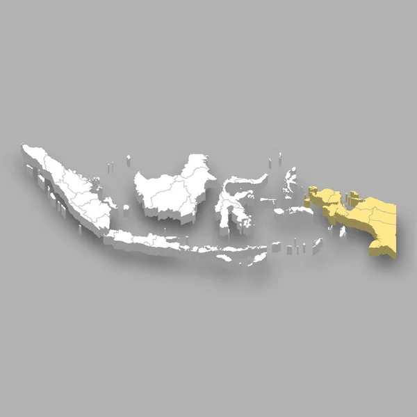 インドネシア内のパプア地方の位置 3Dアイソメトリックマップ — ストックベクタ