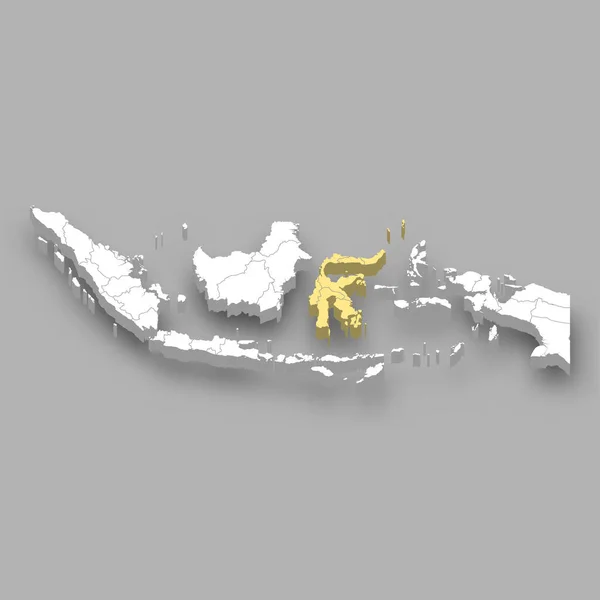 インドネシア内のスラウェシ地域の位置 3Dアイソメトリックマップ — ストックベクタ