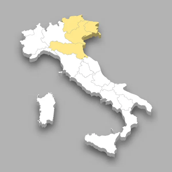 Nordostregion Lage Innerhalb Italiens Isometrische Karte — Stockvektor