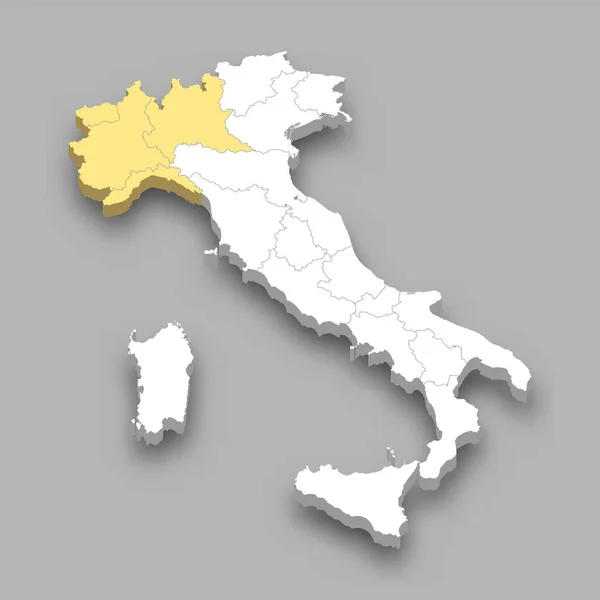 Posizione Regione Nord Ovest Italia Mappa Isometrica — Vettoriale Stock