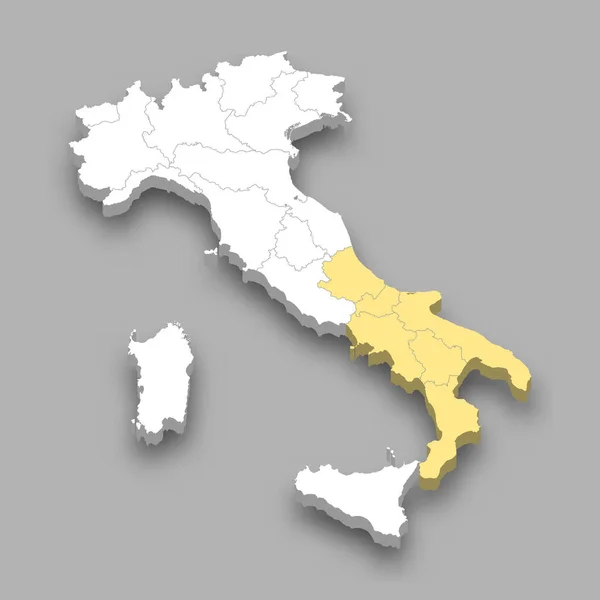 Położenie Regionu Południowego Włoszech Mapa Izometryczna — Wektor stockowy