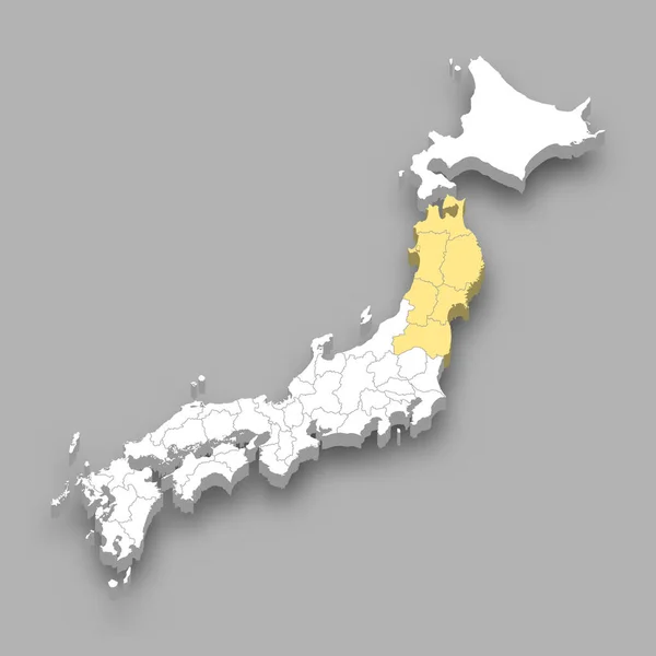 日本内の東北地方の位置 3Dアイソメトリックマップ — ストックベクタ