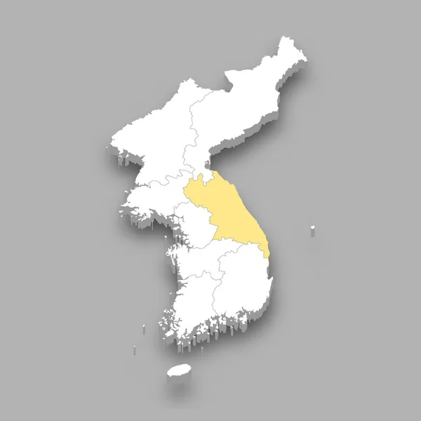 Gwandong Historische Region Lage Innerhalb Koreas Isometrische Karte — Stockvektor