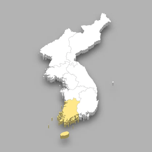 Ubicación Región Histórica Honam Dentro Corea Mapa Isométrico — Vector de stock