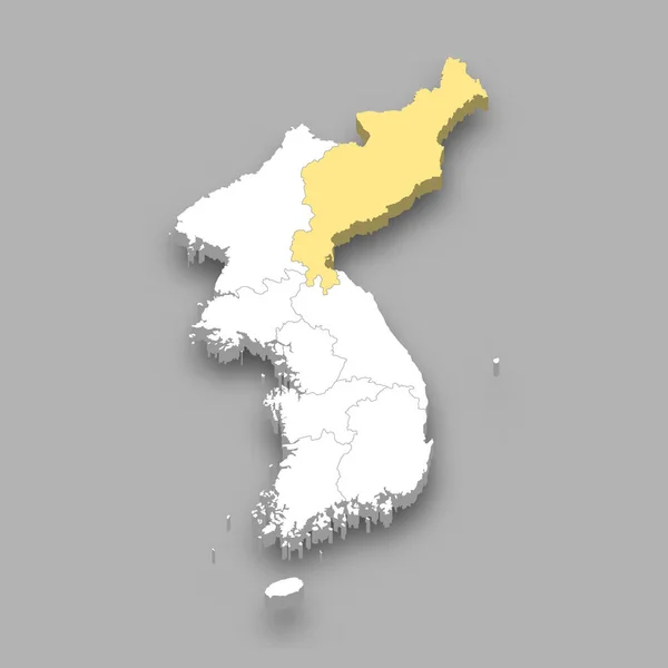 Kwanbuk Ubicación Región Histórica Dentro Corea Mapa Isométrico — Vector de stock