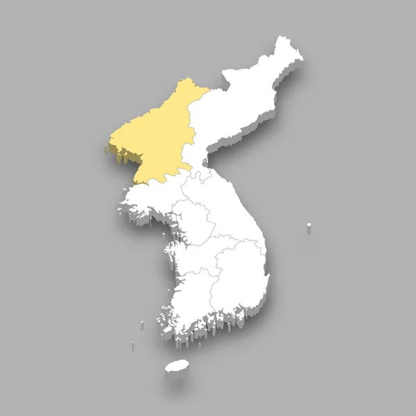 Kwanso Historická Oblast Umístění Koreji Izometrická Mapa — Stockový vektor