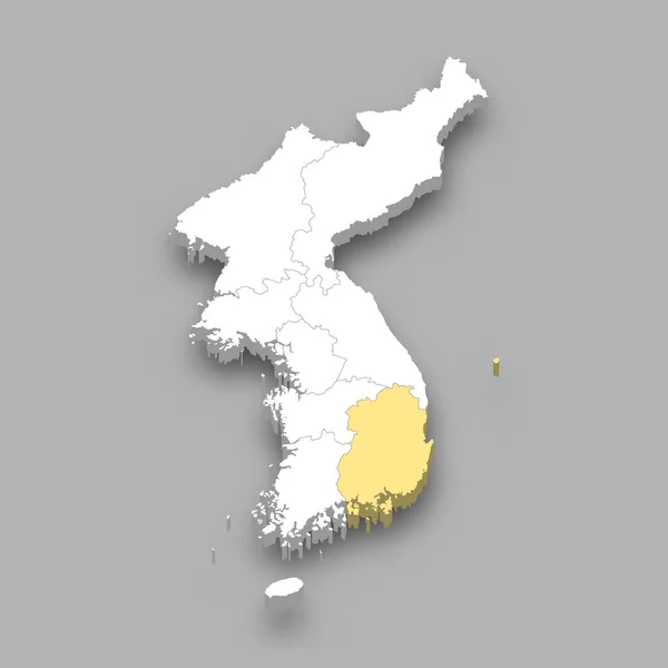 Yeongnam Historische Region Lage Innerhalb Koreas Isometrische Karte — Stockvektor