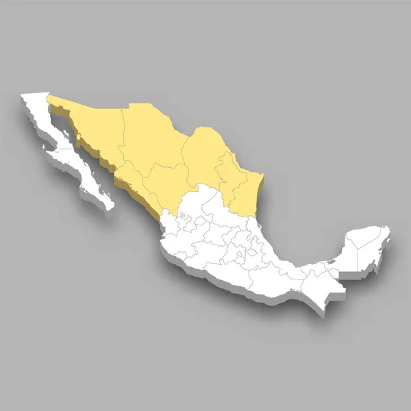 Emplacement Région Nord Mexique Mexique Carte Isométrique — Image vectorielle