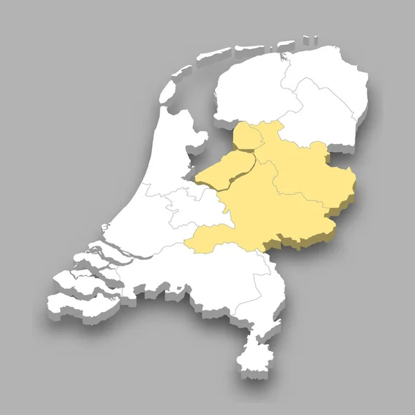 オランダ内の東の地域の場所3Dアイソメトリックマップ — ストックベクタ