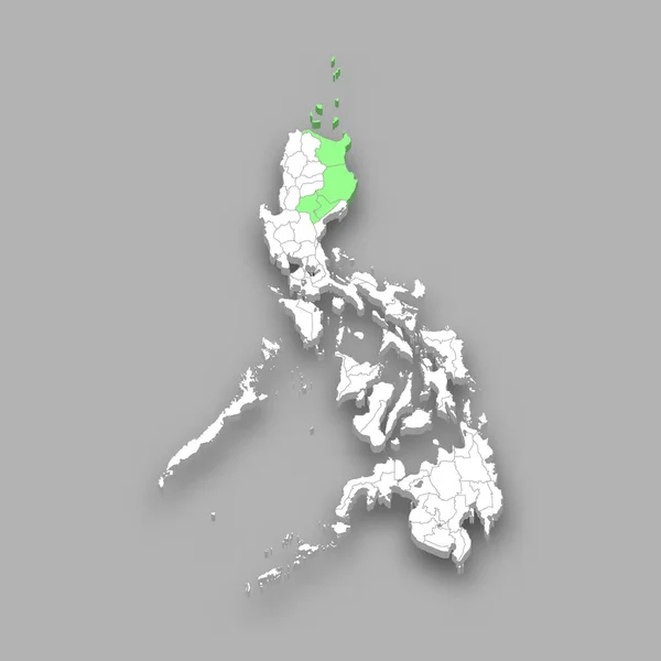 フィリピン内のカガヤン渓谷地域の位置 3Dアイソメトリックマップ — ストックベクタ