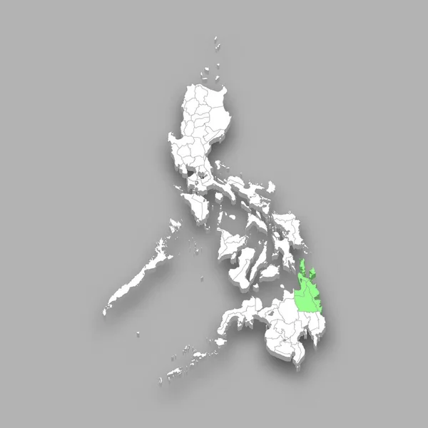 フィリピン内のカラガ地域の位置 3Dアイソメトリックマップ — ストックベクタ