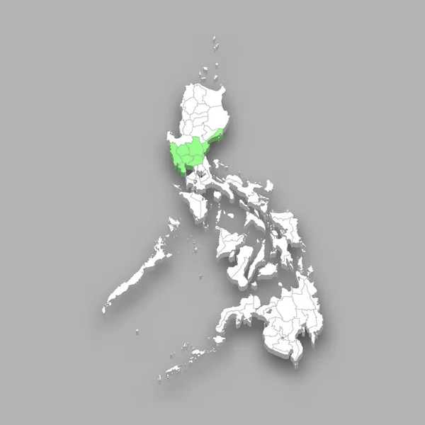 フィリピンの中央ルソン地域の位置 3Dアイソメトリックマップ — ストックベクタ