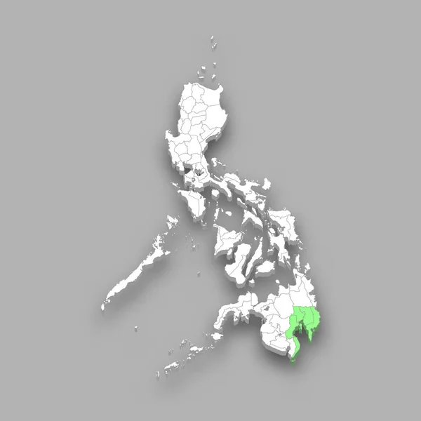フィリピン内のダバオ地域の位置 3Dアイソメトリックマップ — ストックベクタ