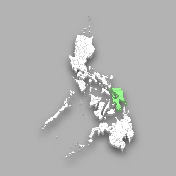 フィリピン内の東ビサヤ地方の位置 3Dアイソメトリックマップ — ストックベクタ