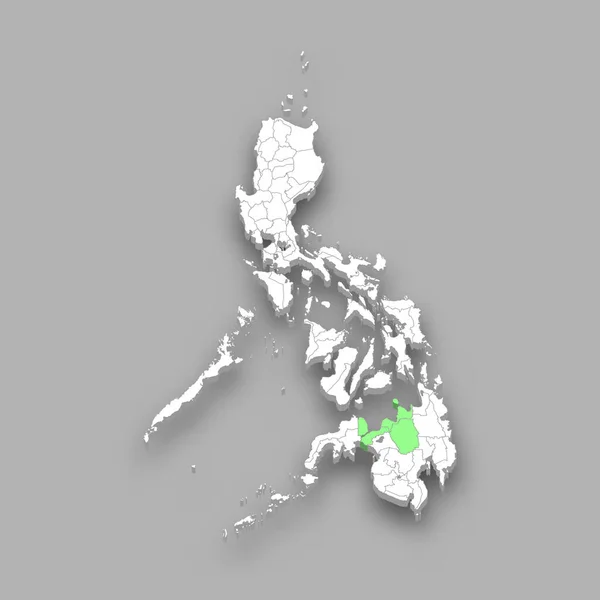 フィリピン内の北ミンダナオ地方の位置 3Dアイソメトリックマップ — ストックベクタ