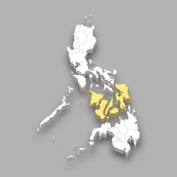 Расположение Региона Visayas Пределах Изометрической Карты Филиппин — стоковый вектор