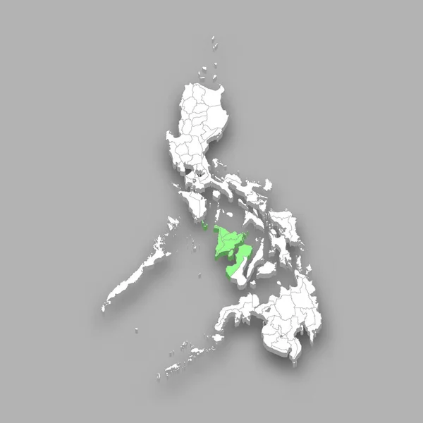 フィリピン内の西ビサヤ地方の位置 3Dアイソメトリックマップ — ストックベクタ