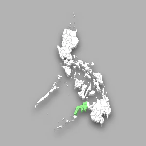 Zamboanga Félsziget Elhelyezkedése Fülöp Szigeteken Belül Izometrikus Térkép — Stock Vector