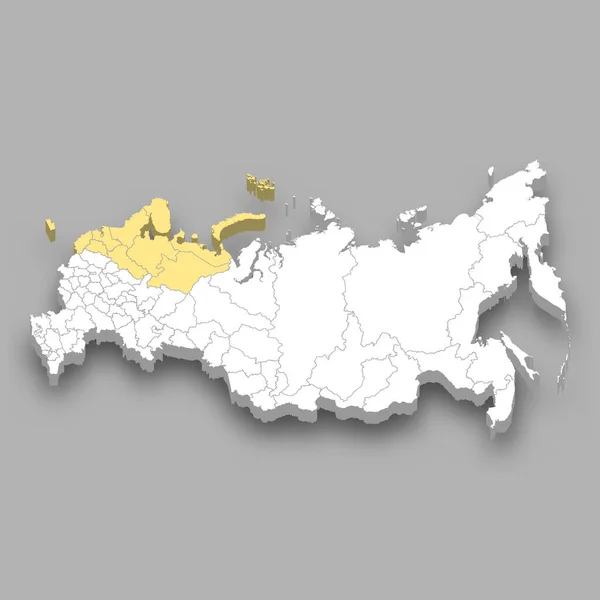 Ubicación Región Noroeste Dentro Rusia Mapa Isométrico — Vector de stock