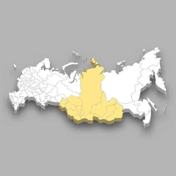 Siberia Región Ubicación Dentro Rusia Mapa Isométrico — Vector de stock
