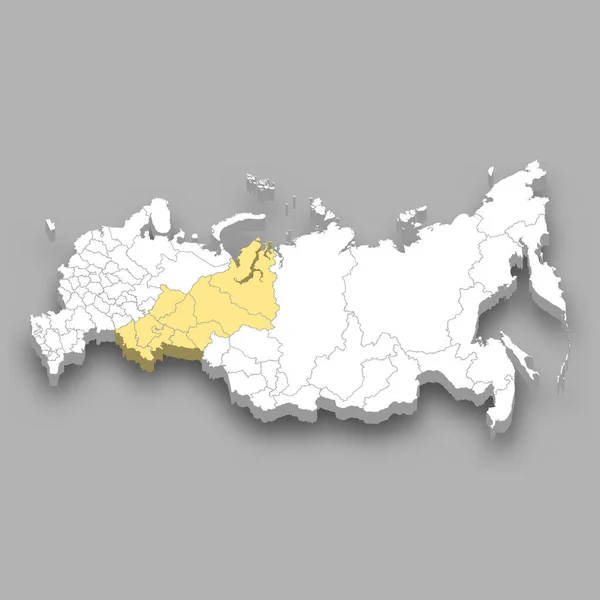 Rusya Içindeki Ural Bölge Konumu Izometrik Harita — Stok Vektör