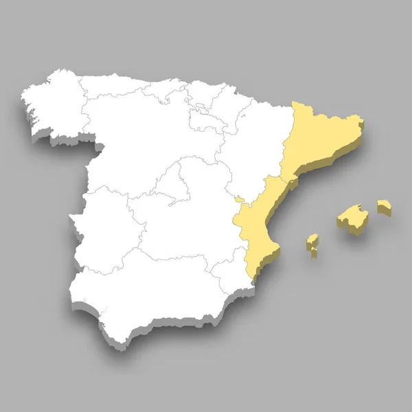 Ubicación Región Este Dentro España Mapa Isométrico — Vector de stock