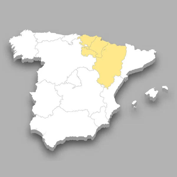 Nordeste Localização Região Dentro Espanha Mapa Isométrico — Vetor de Stock