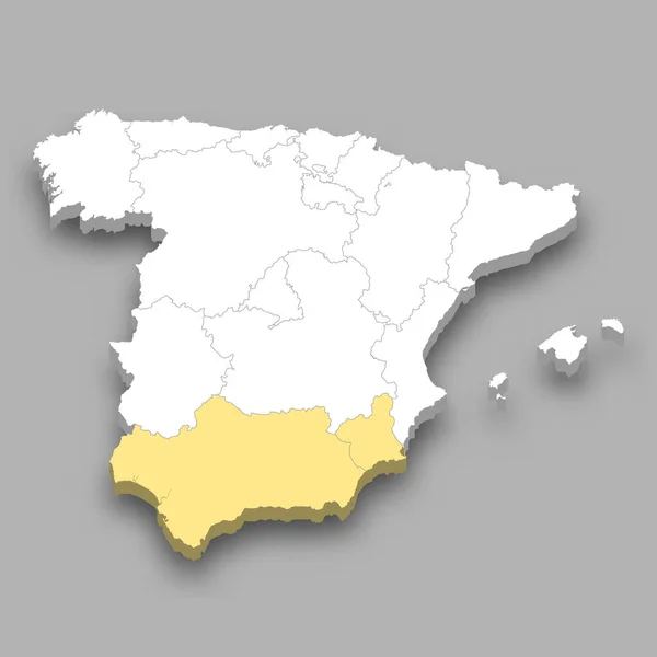 Ubicación Región Sur Dentro España Mapa Isométrico — Vector de stock