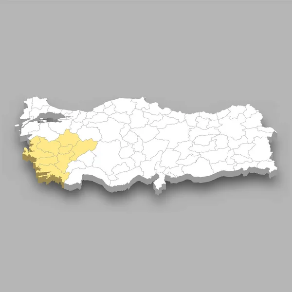 Türkiye Deki Ege Bölgesi Konumu Izometrik Harita — Stok Vektör