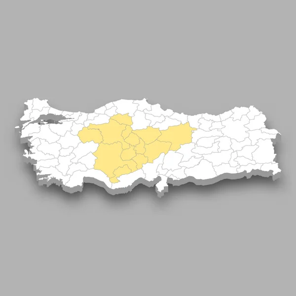 Türkiye Içindeki Merkez Anadolu Bölgesi Izometrik Harita — Stok Vektör