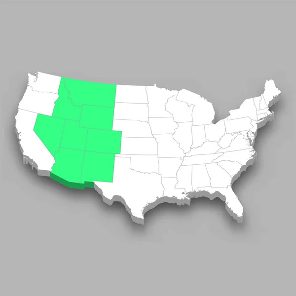 Localização Divisão Montanha Dentro Dos Estados Unidos Mapa Isométrico —  Vetores de Stock