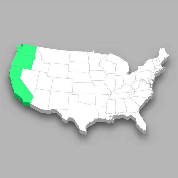 Ubicación División Del Pacífico Dentro Estados Unidos Mapa Isométrico — Vector de stock