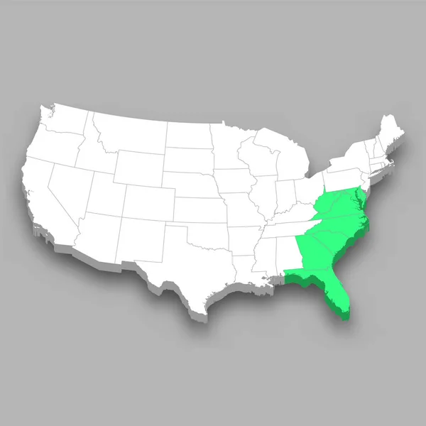 Sud Atlantico Divisione Posizione All Interno Degli Stati Uniti Mappa — Vettoriale Stock