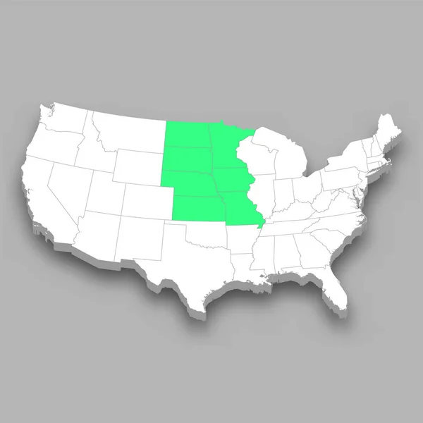 Oeste Norte Central Ubicación División Dentro Estados Unidos Mapa Isométrico — Vector de stock