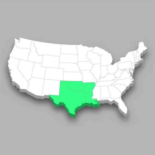 Ubicación División West South Central Dentro Estados Unidos Mapa Isométrico — Vector de stock