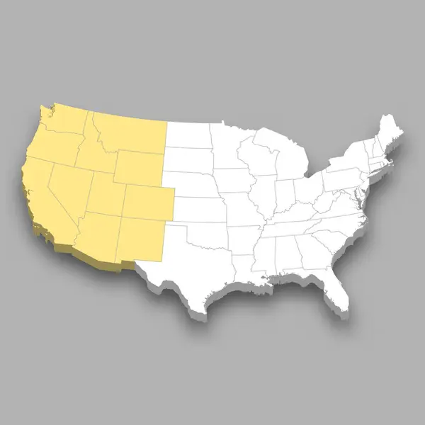 Ubicación Región Oeste Dentro Estados Unidos Mapa Isométrico — Vector de stock
