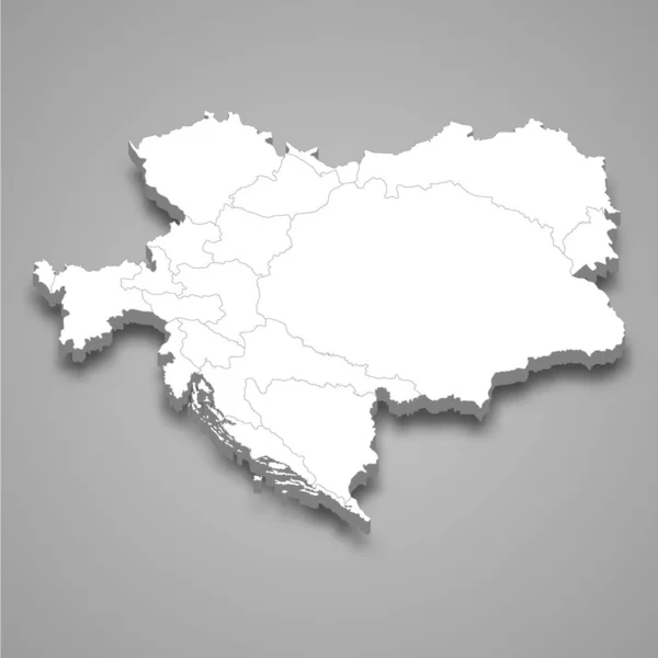 Isometrisk Karta Över Österrike Ungern Isolerad Med Skugga Tidigare Delstat — Stock vektor