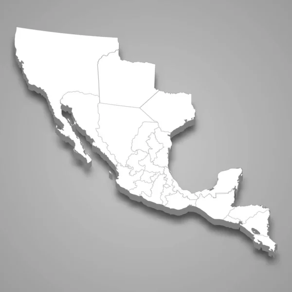 Mapa Isométrico Império Mexicano Isolado Com Sombra Antigo Estado —  Vetores de Stock